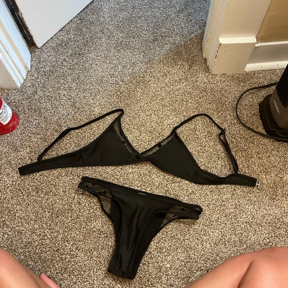 Bikini Set, Black with lace polka dot detail